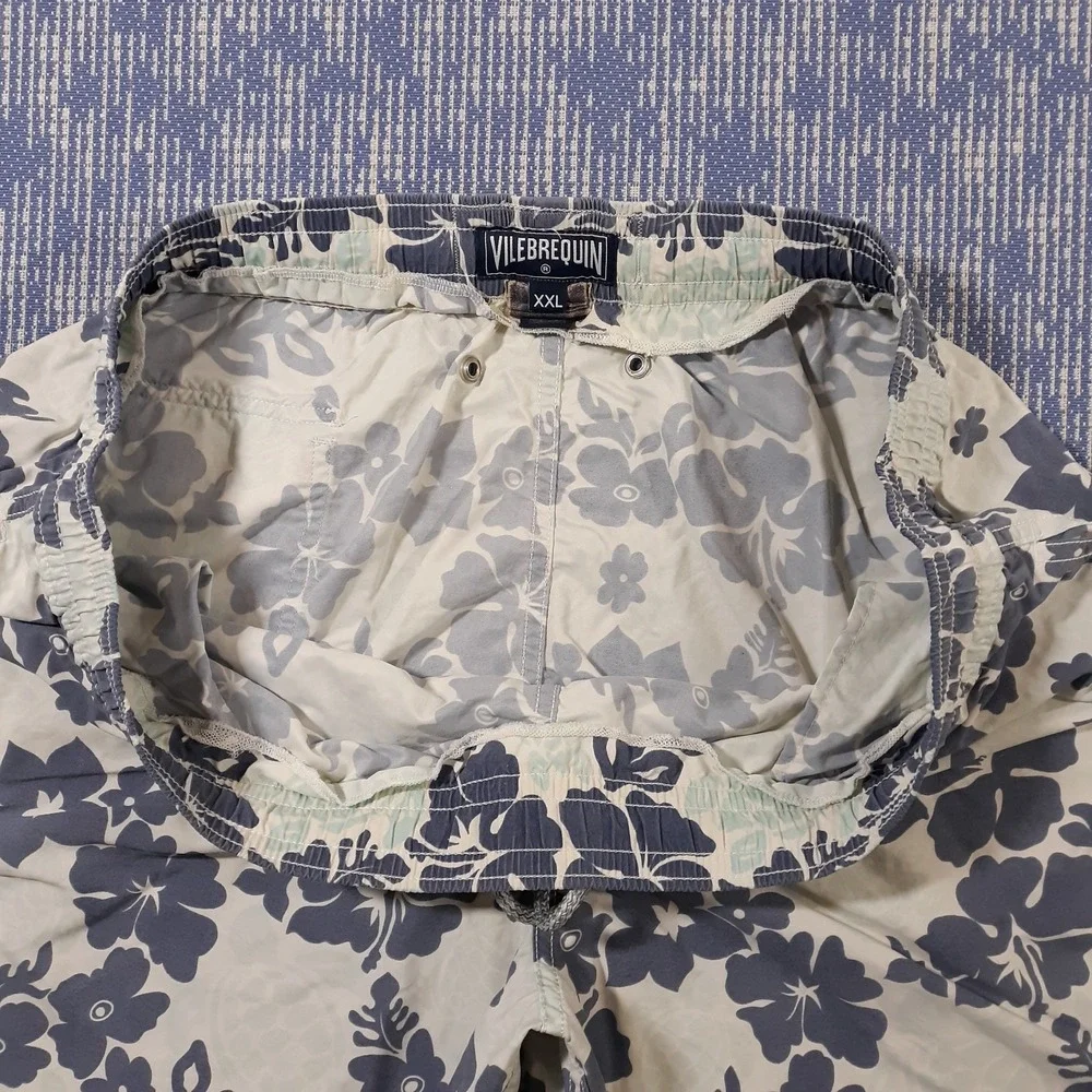 Vilebrequin Swim Trunks Shorts Unlined Mens 2XL 40 x 6 Floral White Blue Beach